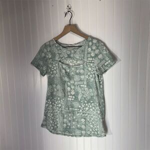 FSL+Apparel Green Bandana Print Cutout Top Women’s Small USA Made boho cottage
